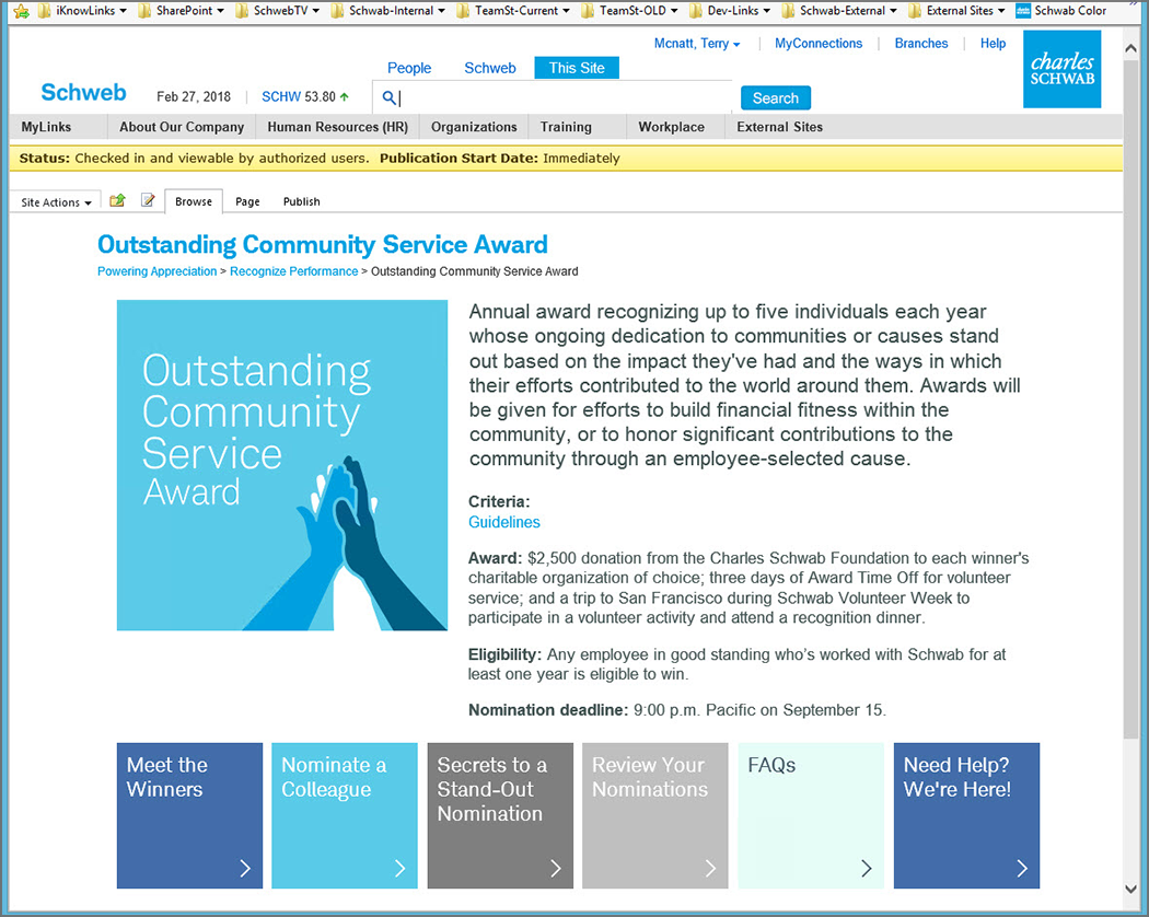 Schwab Outstanding Community Service Award
