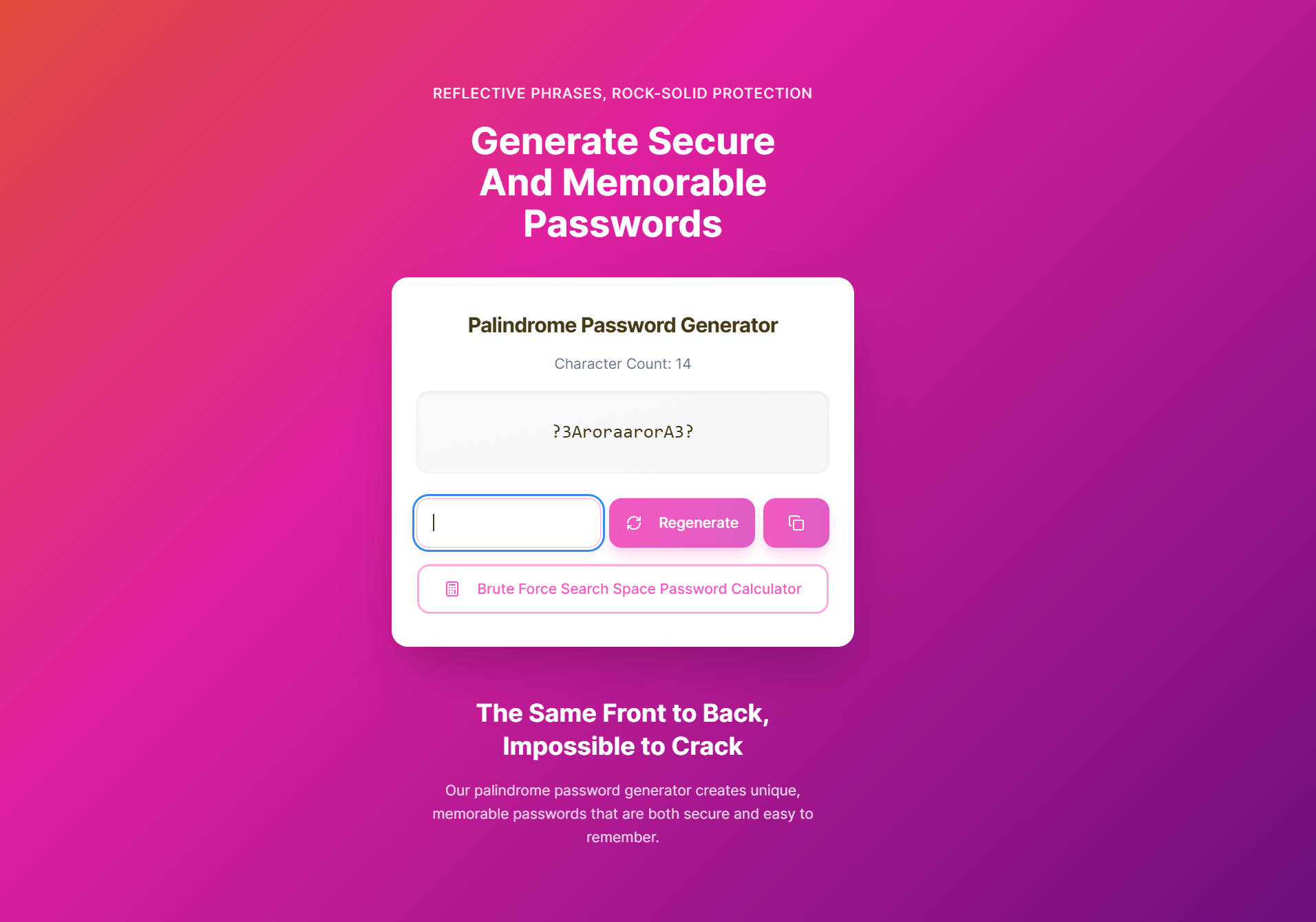 Palindrome Password Generator